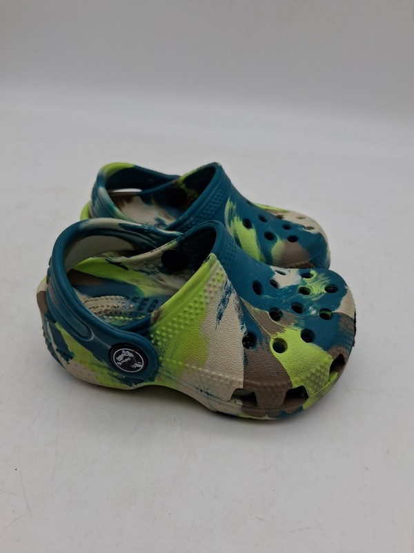 Crocs Clogs Slip-On Baby/Toddler Size 2-3 EUC Blue Green Brown Tan