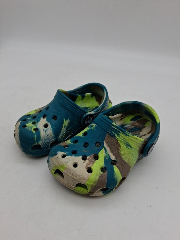 Crocs Clogs Slip-On Baby/Toddler Size 2-3 EUC Blue Green Brown Tan