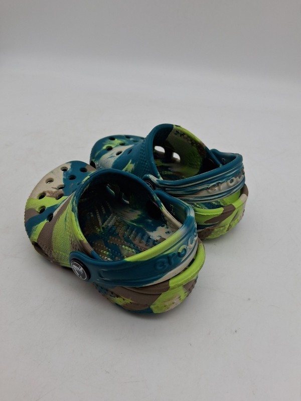 Crocs Clogs Slip-On Baby/Toddler Size 2-3 EUC Blue Green Brown Tan