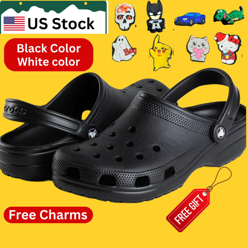 Crocs Clogs Unisex Adult Classic Slip On Sandals Light Water Friendly Black
