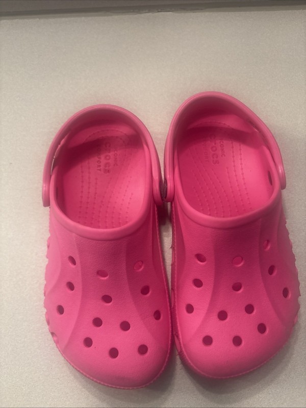 Crocs Crocband Clog Sandal Girls Size 2 Bubble Gum Pink Chartreuse Rubber Kids