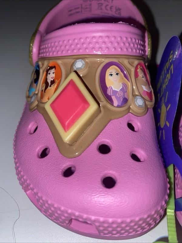Crocs Disney Pink Princess Light Up Jewel Size 7 Toddler Rare Cinderella