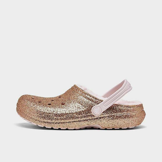 Crocs Girls Size C7 Classic Glitter Slip On Fleece Lined Clog Gold/Pink 205937