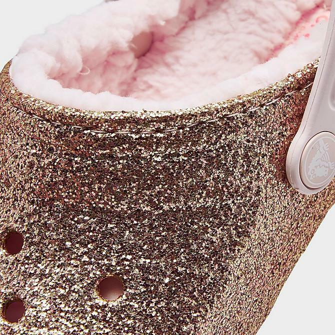 Crocs Girls Size C7 Classic Glitter Slip On Fleece Lined Clog Gold/Pink 205937