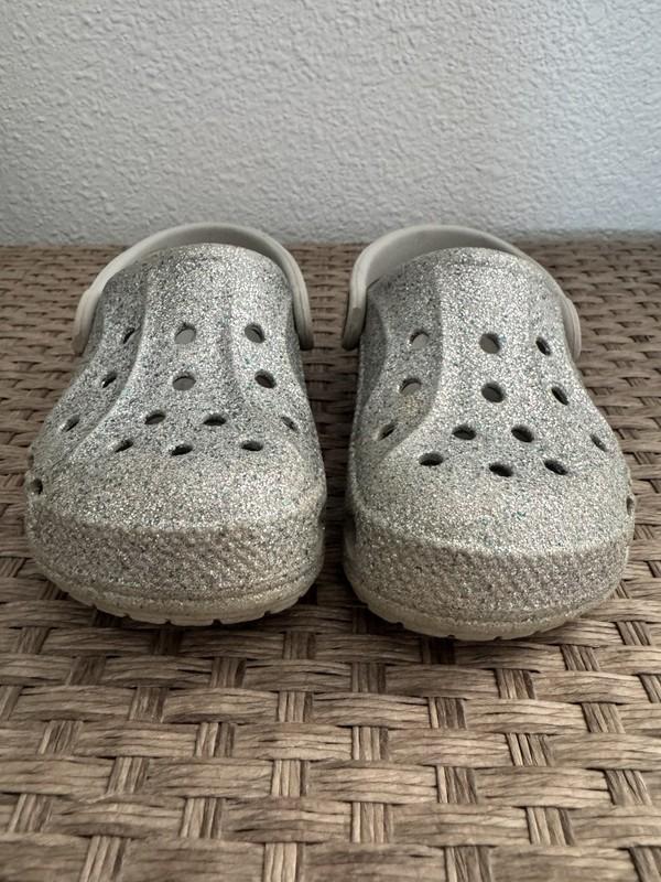 Crocs Kids 8C Classic Glitter Clogs Silver Toddler Slip On Water Shoe