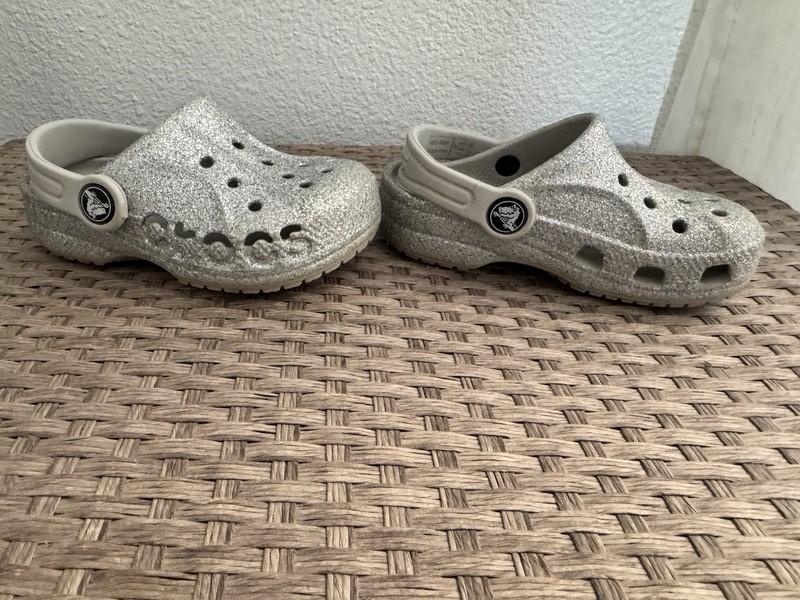 Crocs Kids 8C Classic Glitter Clogs Silver Toddler Slip On Water Shoe
