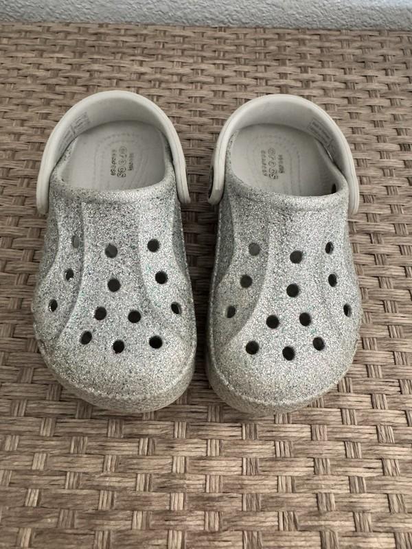 Crocs Kids 8C Classic Glitter Clogs Silver Toddler Slip On Water Shoe