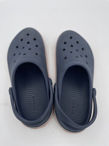 Crocs Slip-On Clog Girl's Sz J4 Blue Rubber Mules Slingback Casual Wear Shoes