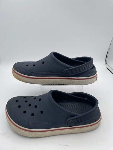 Crocs Slip-On Clog Girl's Sz J4 Blue Rubber Mules Slingback Casual Wear Shoes