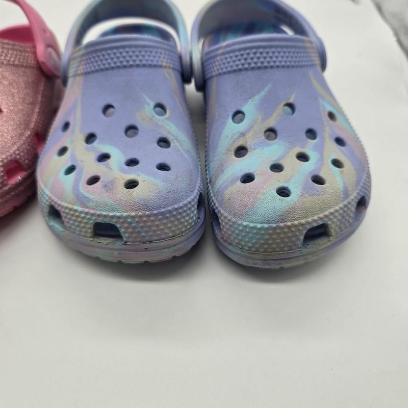 Crocs Toddler Girls Size 11 Girls Glitter Pink Blue Sandals Lot Of 2