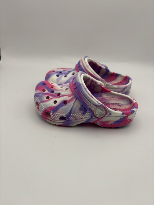 Crocs Toddler Pink And White Tie Dye Clogs Size 7 C