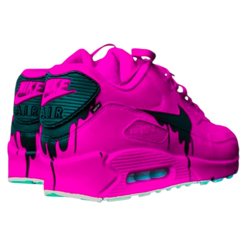 Custom Nike Air Max 90 - Hot Pink Black Drip - Hand-Painted - Dripped Nike Shoes
