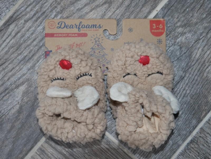 CUTE Infant Baby Reindeer Slippers DEARFOAMS 3-6 Months $28 Memory Foam NEW