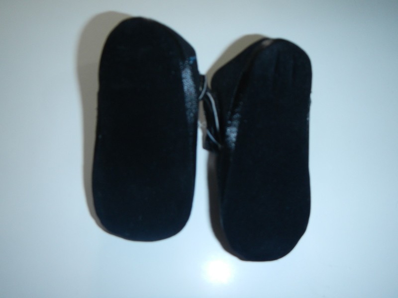 Darling Baby Shoes Black Velvet W/ Hook & Loop Closure & Satin Bow Infant Size 1