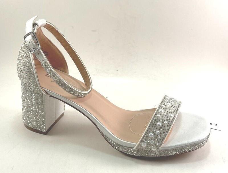 De Blossom Nelly-7 White Bridal Embellished Mid Block Heel Platform Dress Sandal