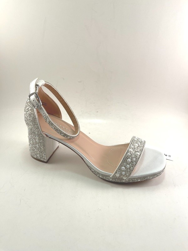 De Blossom Nelly-7 White Bridal Embellished Mid Block Heel Platform Dress Sandal