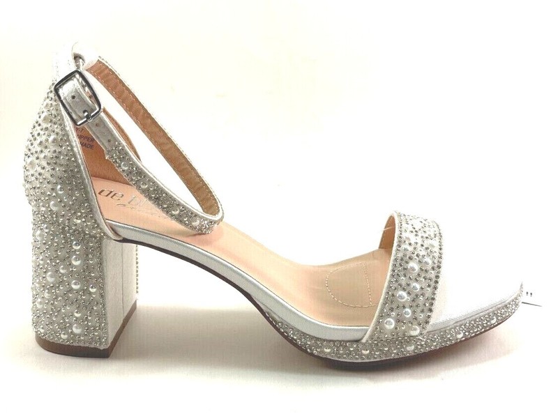 De Blossom Nelly-7 White Bridal Embellished Mid Block Heel Platform Dress Sandal
