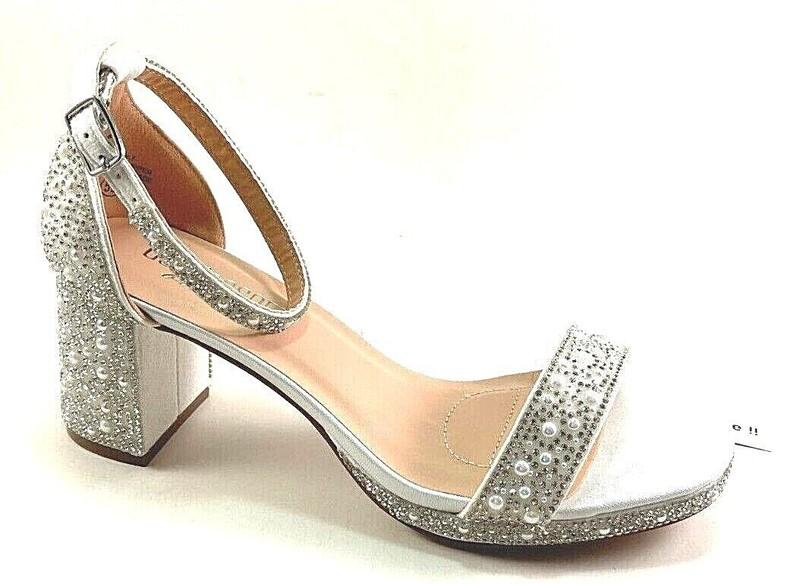 De Blossom Nelly-7 White Bridal Embellished Mid Block Heel Platform Dress Sandal
