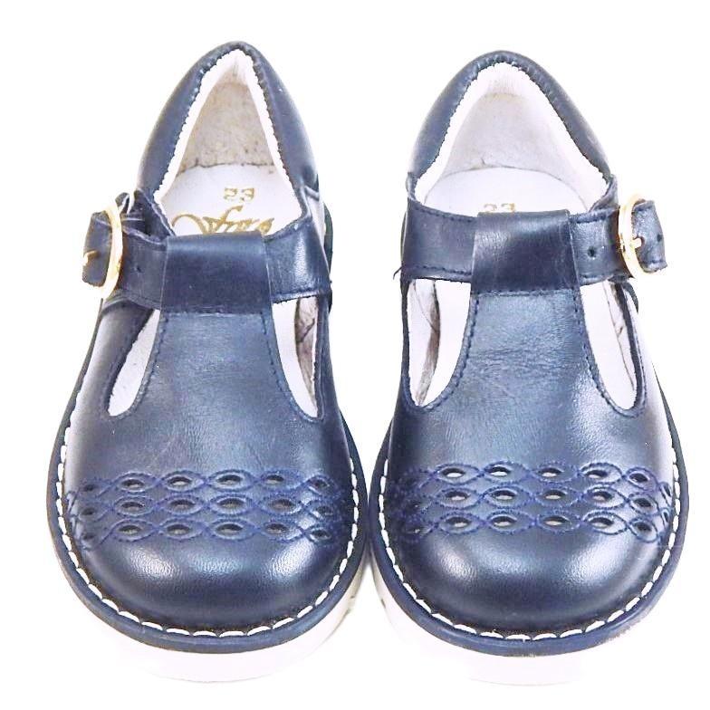 DE OSU-FARO -Spain -Girls Navy Blue Leather Dress School Shoes -European -Sz 1-3