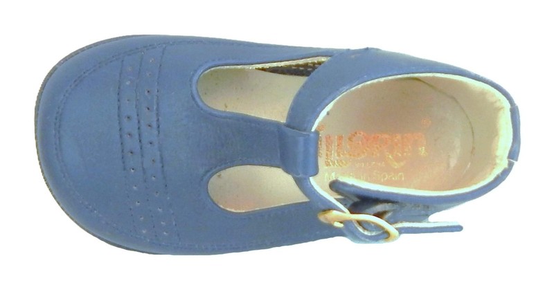 DE OSU -Spain - Vintage Baby Navy Leather T-Strap Dress Shoes -European 18 -Sz 3