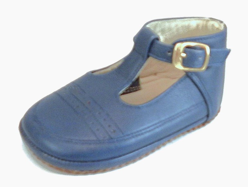 DE OSU -Spain - Vintage Baby Navy Leather T-Strap Dress Shoes -European 18 -Sz 3