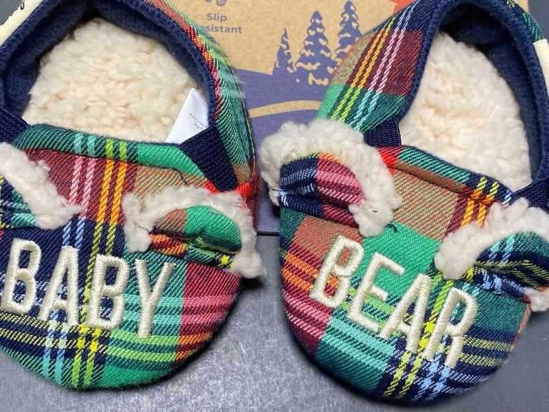 DearFoam Baby Bear Slippers Plaid Sherpa Memory Foam Cozy Comfort Infant 1-2 NEW