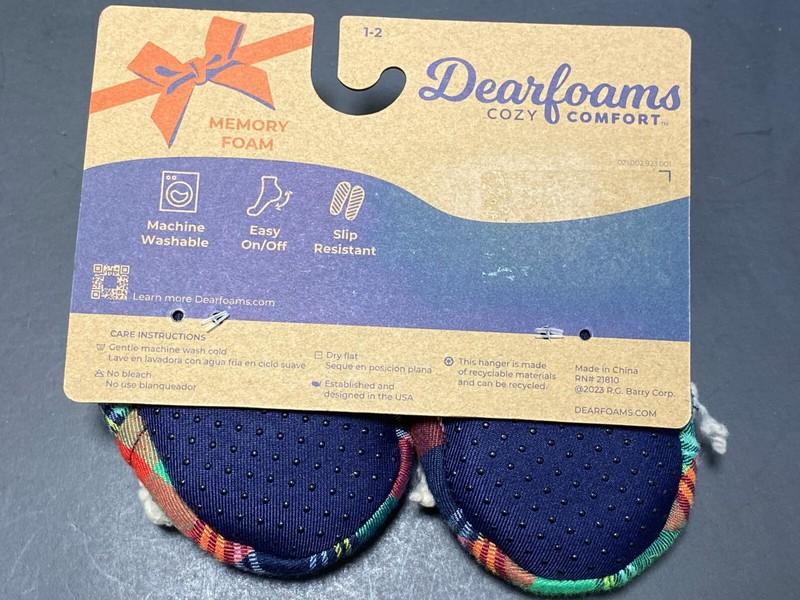 DearFoam Baby Bear Slippers Plaid Sherpa Memory Foam Cozy Comfort Infant 1-2 NEW