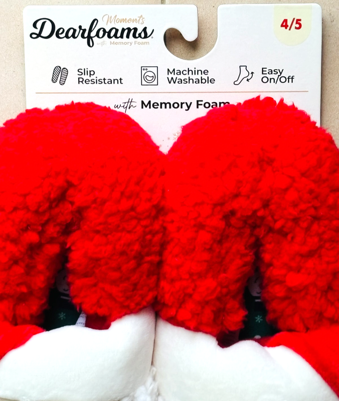 Dearfoams Comfy Furry Santa Slippers Women's Kids Size 4/5 Red & White Christmas