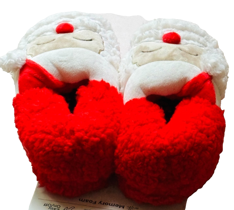 Dearfoams Comfy Furry Santa Slippers Women's Kids Size 4/5 Red & White Christmas