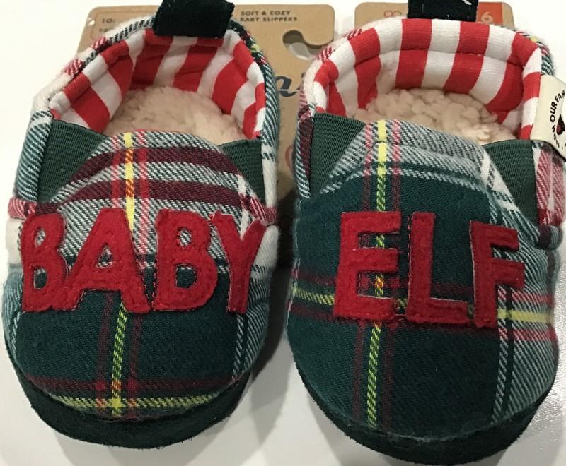 Dearfoams Infant Baby Elf Holiday Red Green Plaid Slippers 3-6 Months NEW