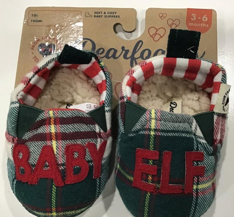 Dearfoams Infant Baby Elf Holiday Red Green Plaid Slippers 3-6 Months NEW