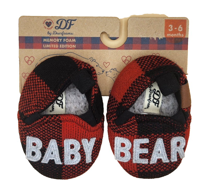 Dearforms SIZE 3-6 Months BABY BEAR Red & Black Plaid Slippers Limited Ed NEW