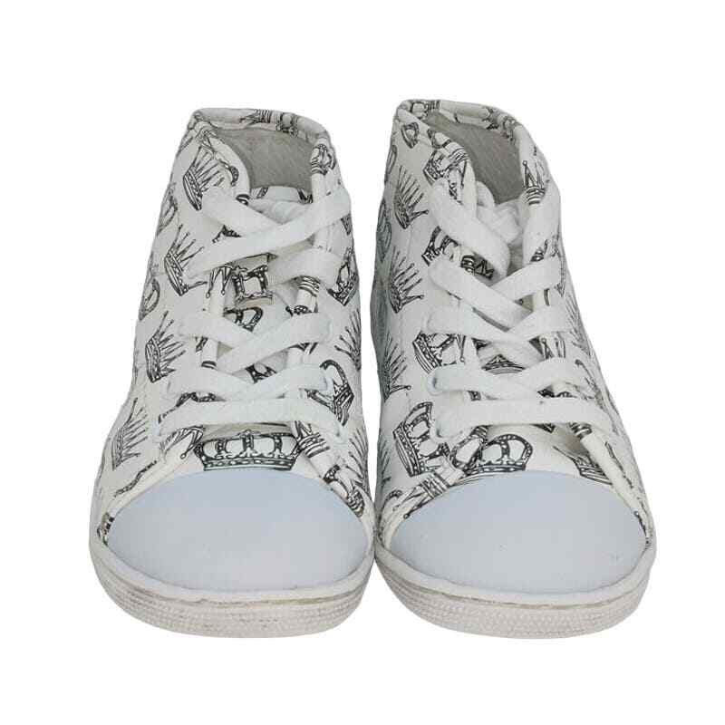 Deezzys Marley Toddlers Pre-owned Designer HiTop White W/Crowns Sneakers- Sz. 9C