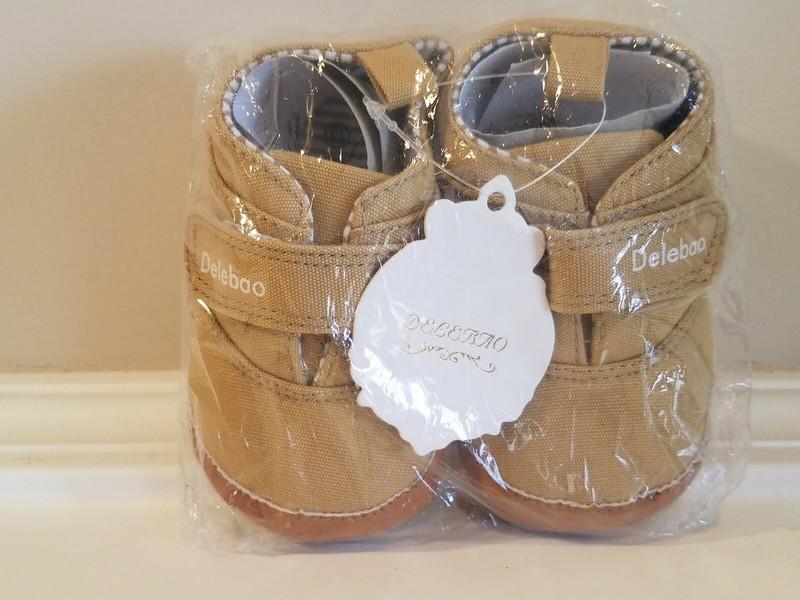 Delebao Baby Infant Antiskid Rubber Sole Canvas Crib Shoes * Brown Sz 13 * NEW