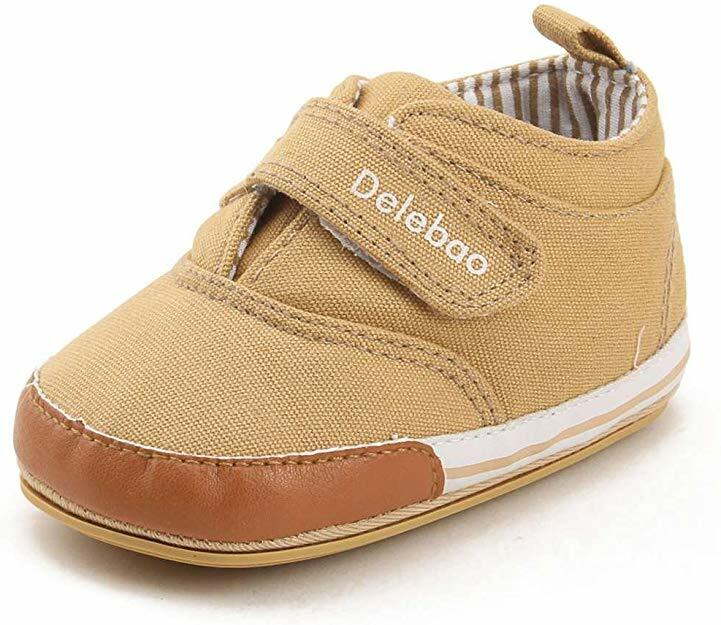 Delebao Baby Infant Antiskid Rubber Sole Canvas Crib Shoes * Brown Sz 13 * NEW