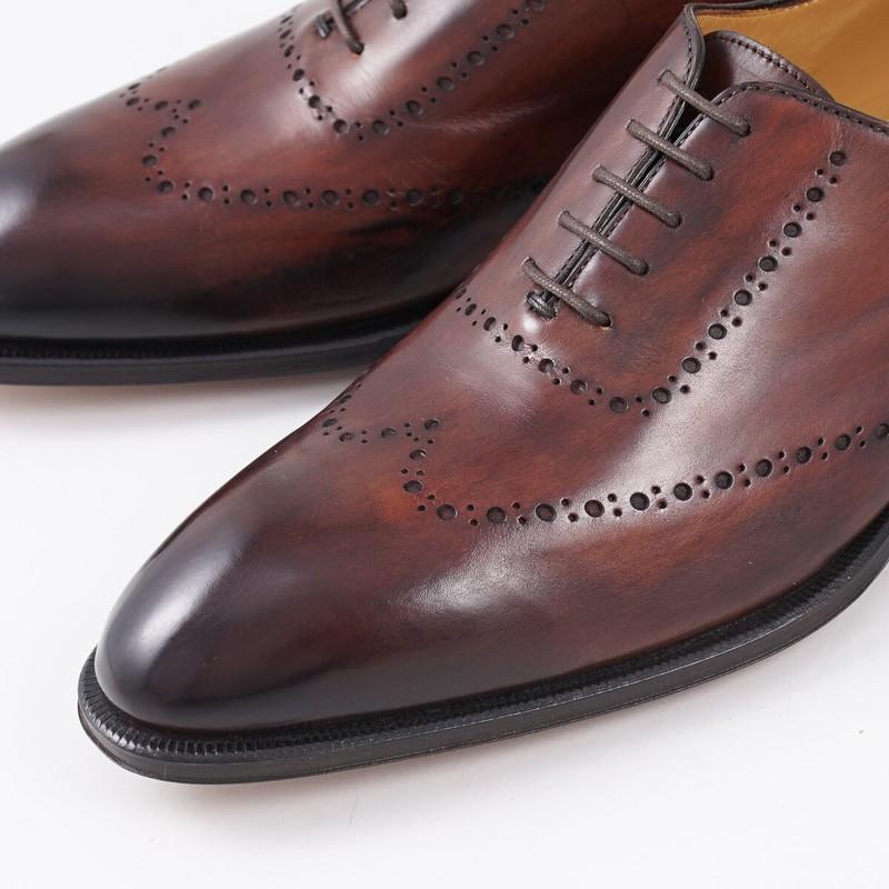 Di Bianco Antiqued Red-Brown Calf Leather Wholecut Dress Shoes 9.5 (Eu 42.5)