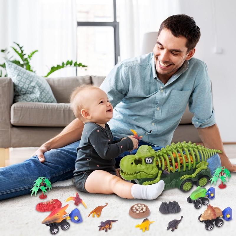 Dinosaur Truck With Sound & Light Toy For Kids 3-5 T Rex Monster Truck Carrier