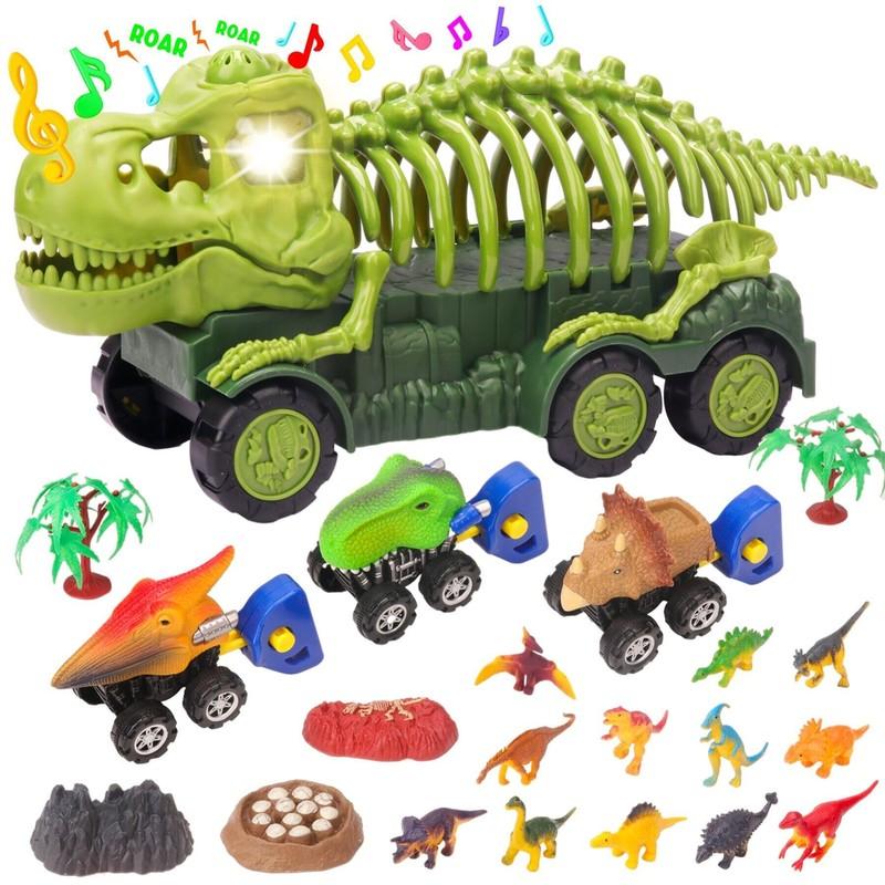 Dinosaur Truck with Sound & Light Toy for Kids 3-5 T Rex Monster Truck Carrier