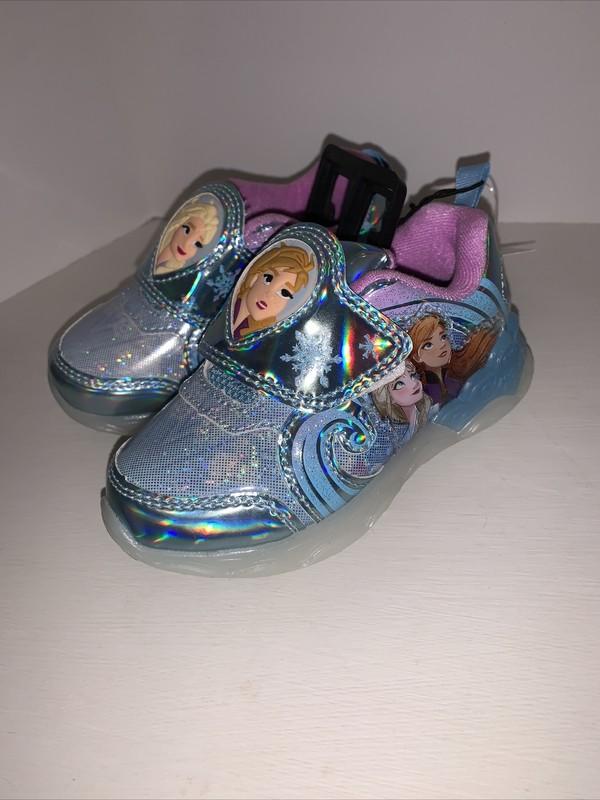 Disney Frozen Athletic Light Up Shoes. Lt Blue. Velcr + Elastic Band Closure
