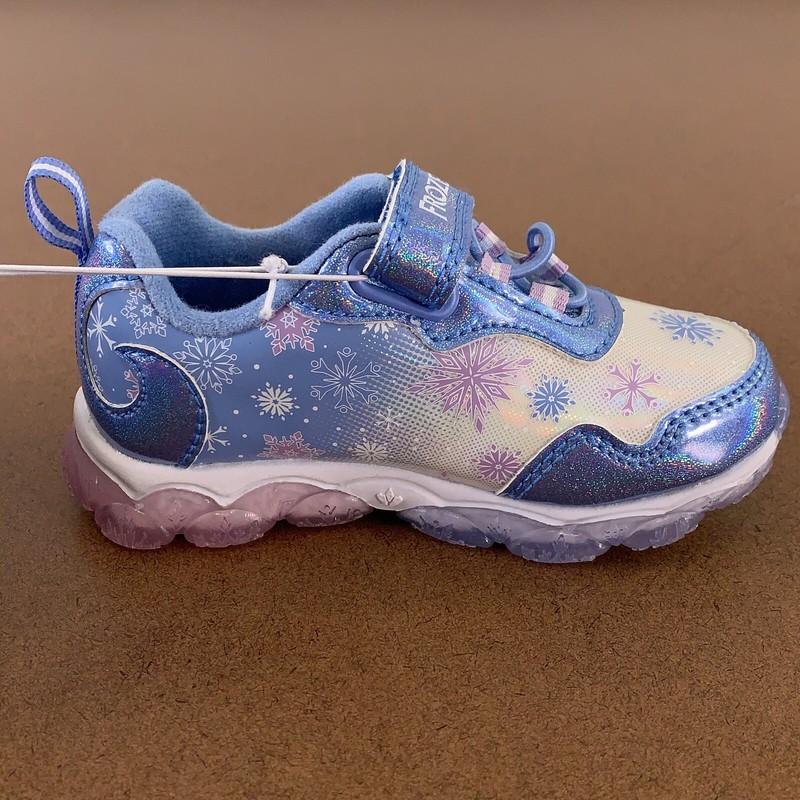 Disney Frozen Girls Shoe Size 7 Blue Hook & Loop Close Light-Up Sneakers NWT