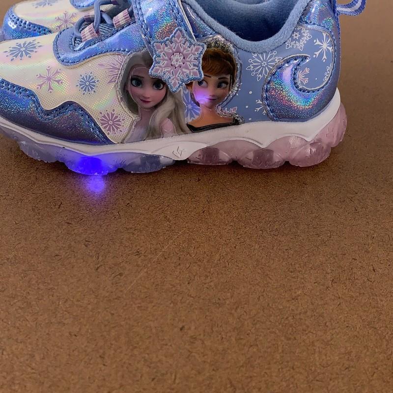 Disney Frozen Girls Shoe Size 7 Blue Hook & Loop Close Light-Up Sneakers NWT