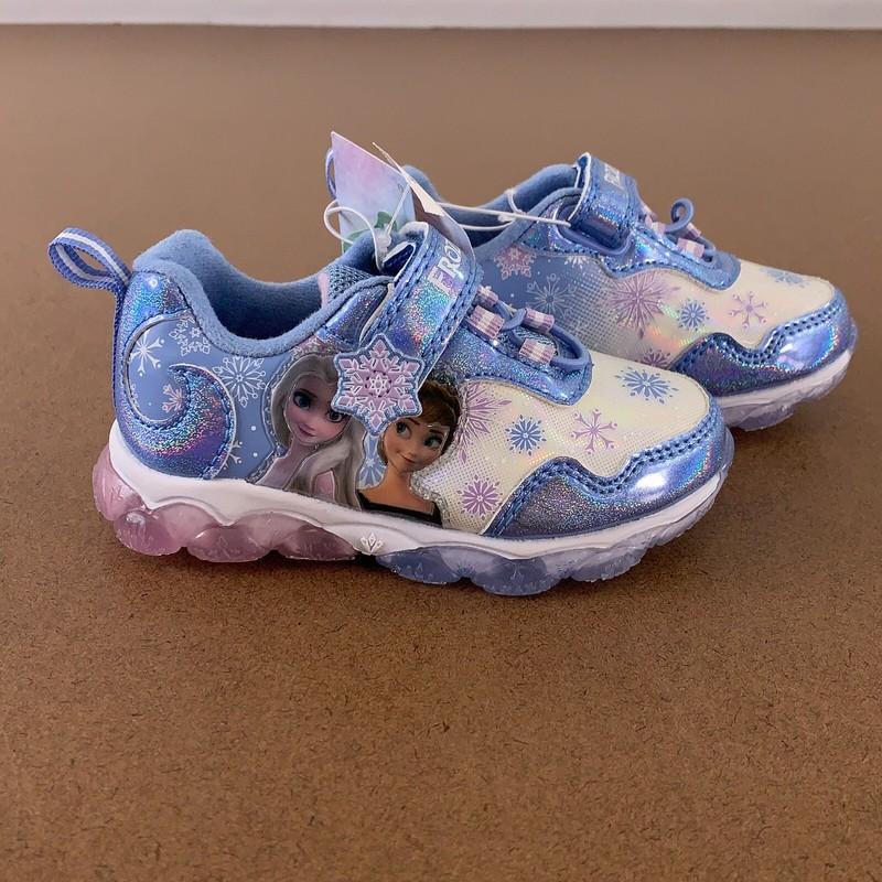 Disney Frozen Girls Shoe Size 7 Blue Hook & Loop Close Light-Up Sneakers NWT