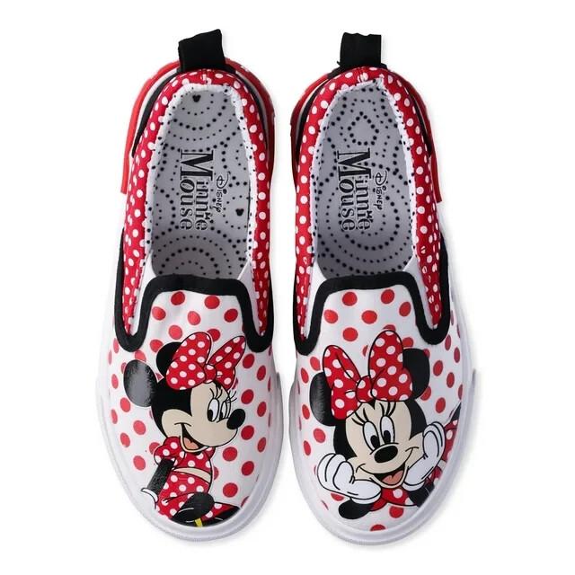 Disney Girl SIZE 3 Minnie Mouse Twin Gore Slip-On Shoes COLOR RED White NWT