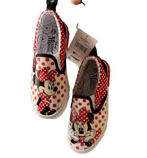 Disney Girl SIZE 4 Minnie Mouse Twin Gore Slip-On Shoes COLOR RED White NWT