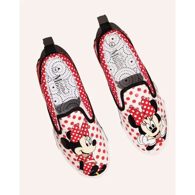 Disney Girl SIZE 4 Minnie Mouse Twin Gore Slip-On Shoes COLOR RED White NWT