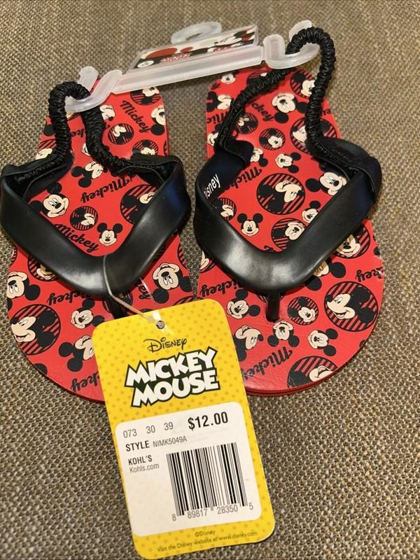 Disney Mickey Mouse Toddler Unisex Red Black Flip Flops -Heel Strap Size 5/6