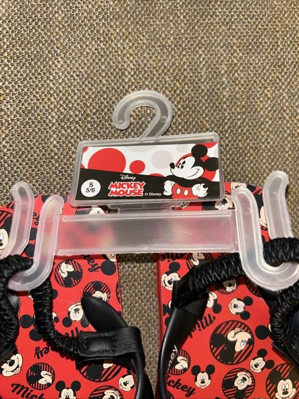 Disney Mickey Mouse Toddler Unisex Red Black Flip Flops -Heel Strap Size 5/6
