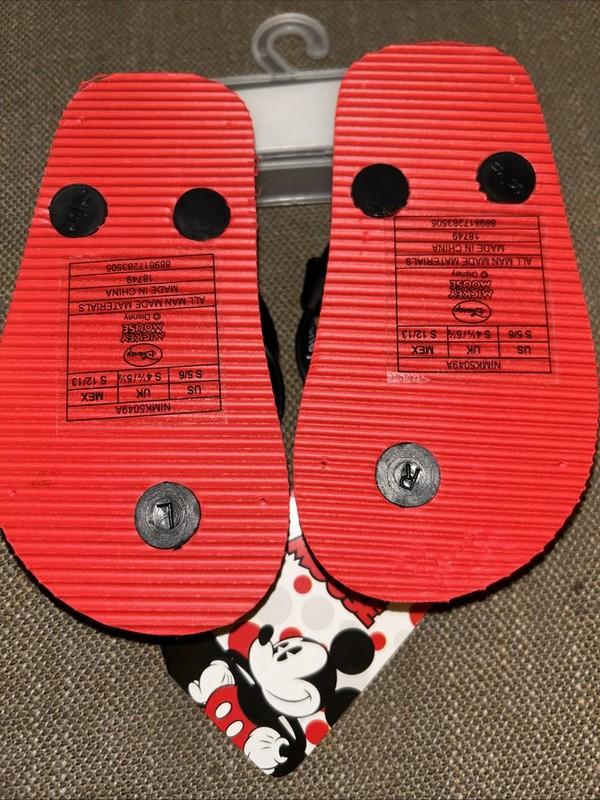 Disney Mickey Mouse Toddler Unisex Red Black Flip Flops -Heel Strap Size 5/6