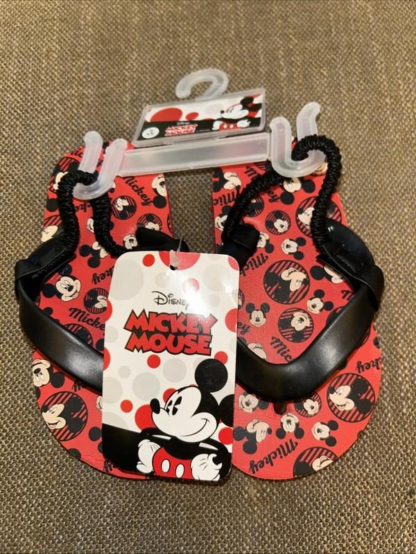 Disney Mickey Mouse Toddler Unisex Red Black Flip Flops -Heel Strap Size 5/6