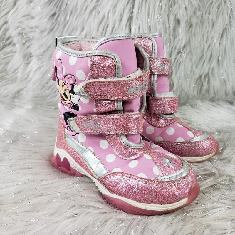 DISNEY Minnie Mouse Pink Sparkle Girls Boots Kids Size 8